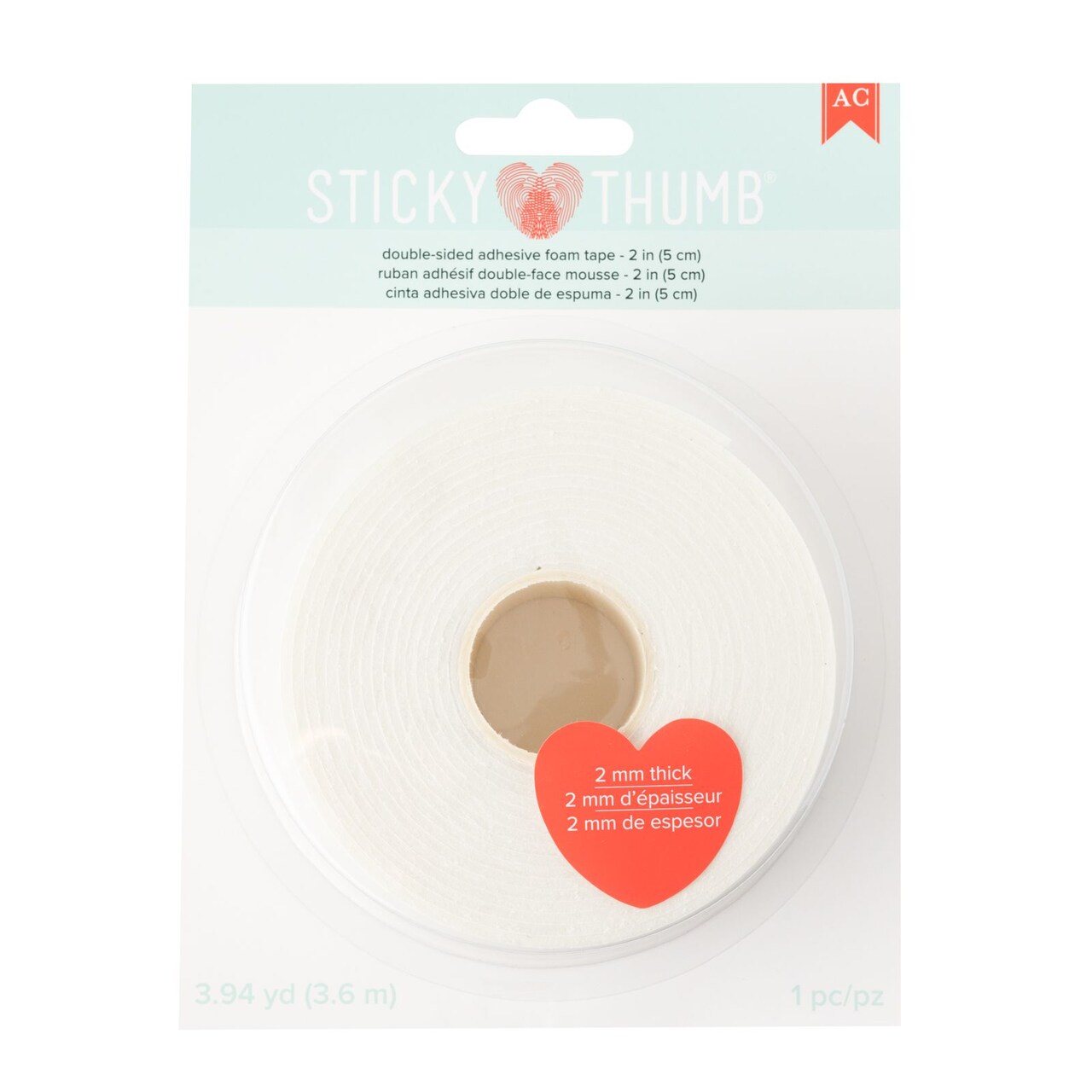 Sticky Thumb Double-Sided Foam Tape 3.94 Yards-White, 2"X2mm - 1 Roll 60000303 By American Crafts
